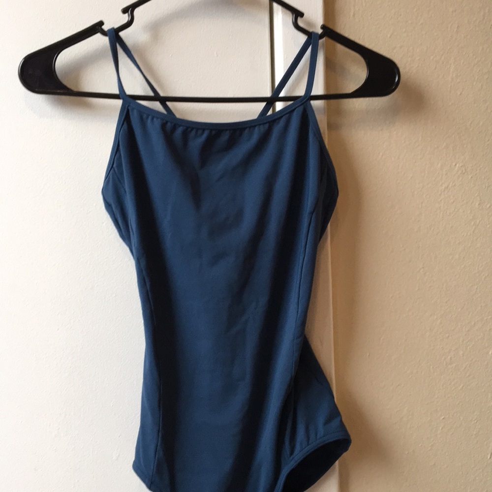 Capezio strappy v-back leotard bodysuit blue small